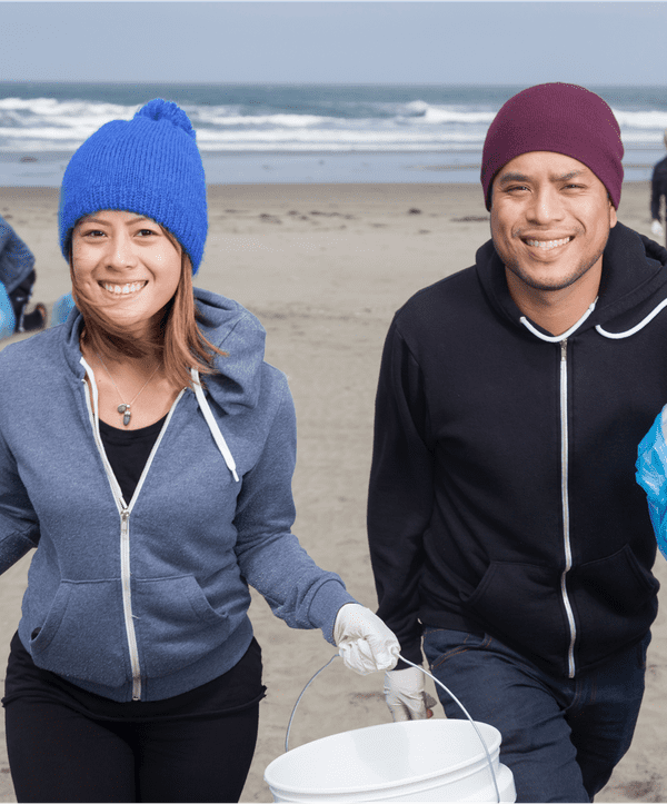 Volunteers cleaning up on a beach